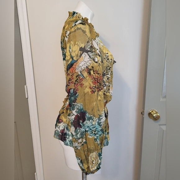 Hemant & Nandita Keystone Silk Blouse Sheer Floral Print Feminine Peplum(L) - Picture 6 of 14